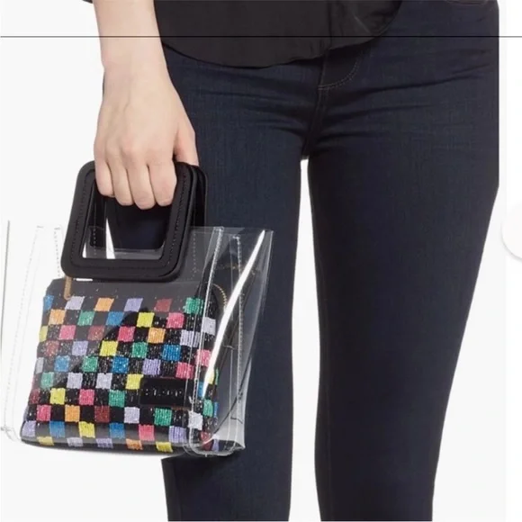 Staud Transparent Clear PVC Mini Shirley Multicolored Beaded Pouch Handbag Bag - Picture 1 of 14
